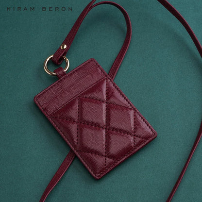 Leather ID Badge Card Holder Lanyard for Women
