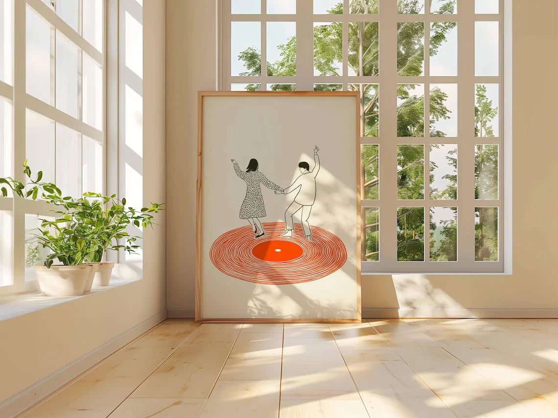 Dancing Couple Vinyl Record Poster – Retro Music Wall Art