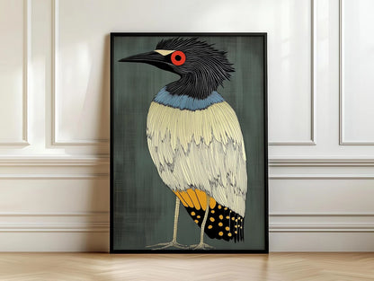 Retro Heron Wall Art Print – Abstract Bird Poster for Modern Home Decor