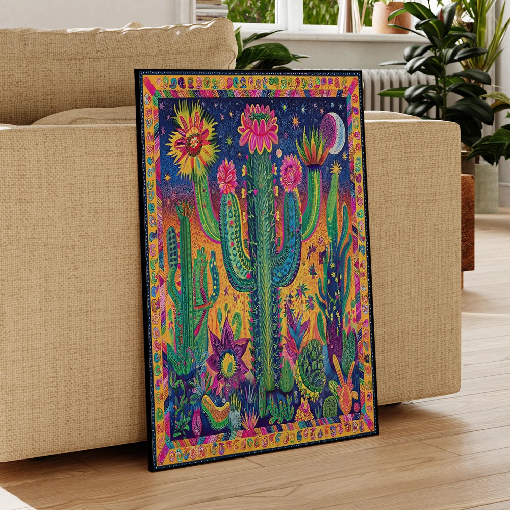 Mexican Cactus Flower Wall Art Canvas Poster – Colorful Boho Home Decor Print