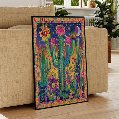 Mexican Cactus Flower Wall Art Canvas Poster – Colorful Boho Home Decor Print