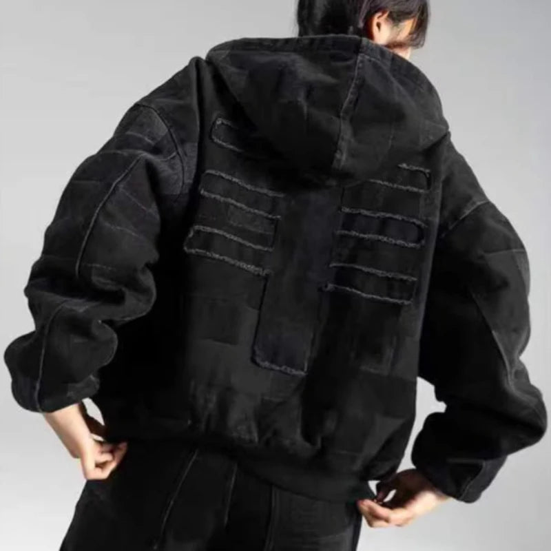 Men's Y2K Plaid Denim Jacket & Pants Set – Harajuku Streetwear Loose Fit