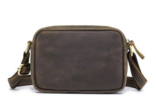 Men's Leather Shoulder Bag - Genuine Crazy Horse Crossbody Messenger