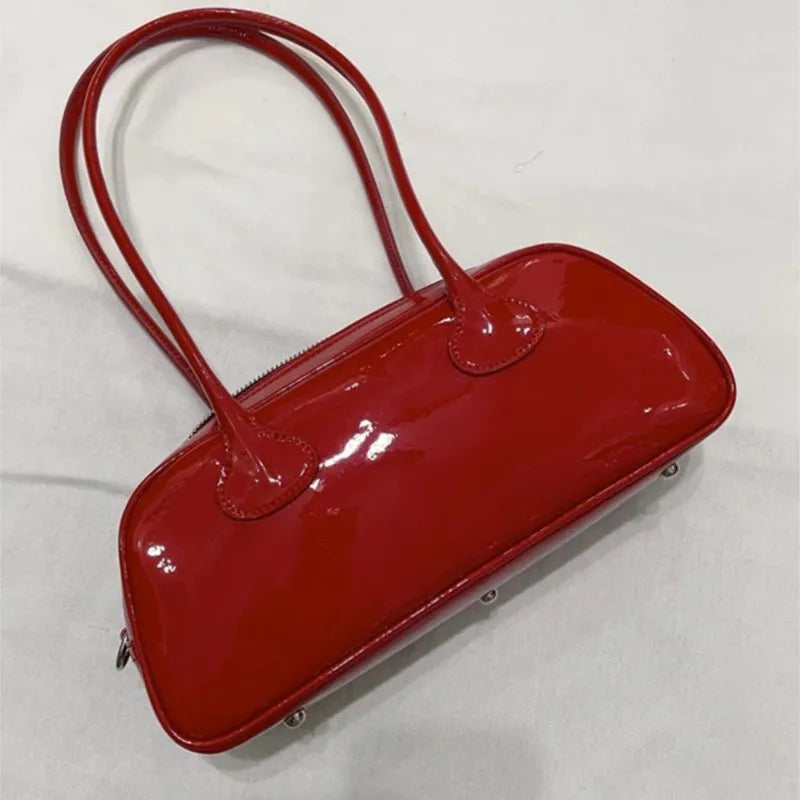 Red Underarm Bag Purse Women High Street Hot Girls Patent Leather