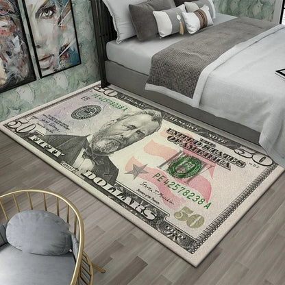 Dollar Print Area Rug – Anti-Slip Bedroom & Game Room Floor Mat