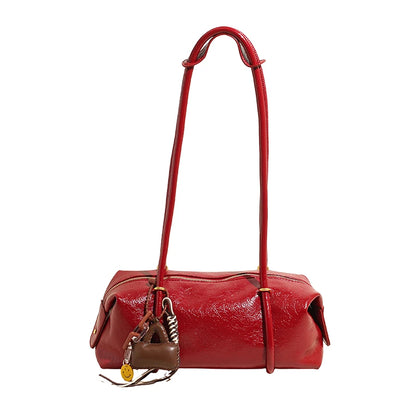 Women's Crinkled Faux Leather Cylinder Shoulder Bag