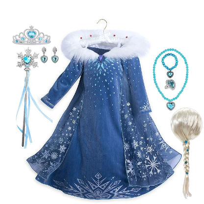 Girls Elsa Princess Dress Snow Queen Costume