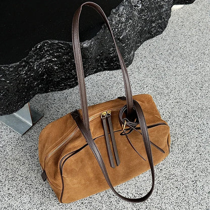 Cow Genuine Leather Tote Bag Suede Commuting Cowhide Handbags