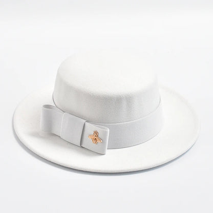 Women's Flat Top Fedora Hat – Bow & Bee Pin, Church & Party