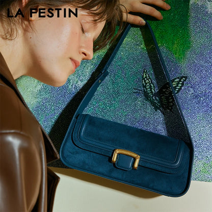 Suede Buckle Flap Shoulder Bag
