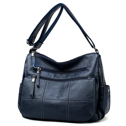 Genuine Leather Shoulder Bag Multi-Pocket Crossbody Handbag