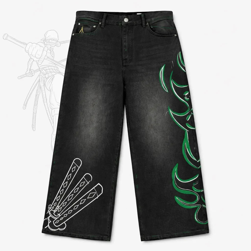 Anime Print Baggy Jeans – Y2K Wide Leg Streetwear Denim Pants