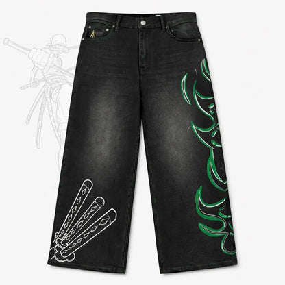 Anime Print Baggy Jeans – Y2K Wide Leg Streetwear Denim Pants