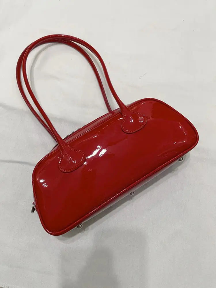 Red Underarm Bag Purse Women High Street Hot Girls Patent Leather