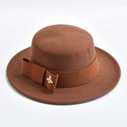 Women's Flat Top Fedora Hat – Bow & Bee Pin, Church & Party