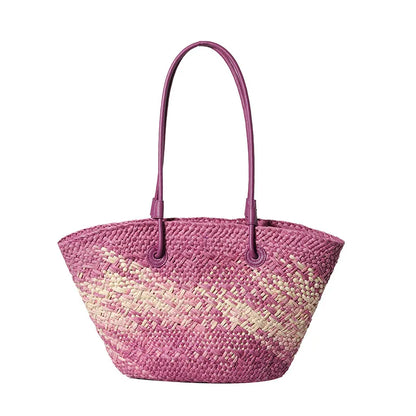 Colorful Straw Woven Beach Bag Large Capacity Underarm Basket Bag