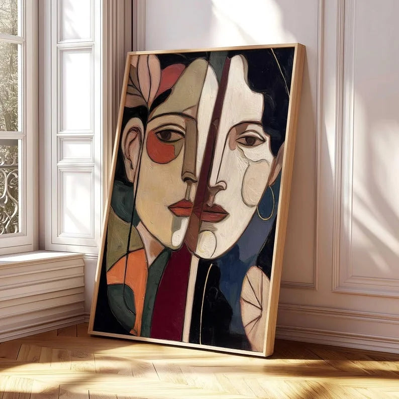Abstract Female Face Canvas Wall Art Poster – Cubist Women Portrait Print