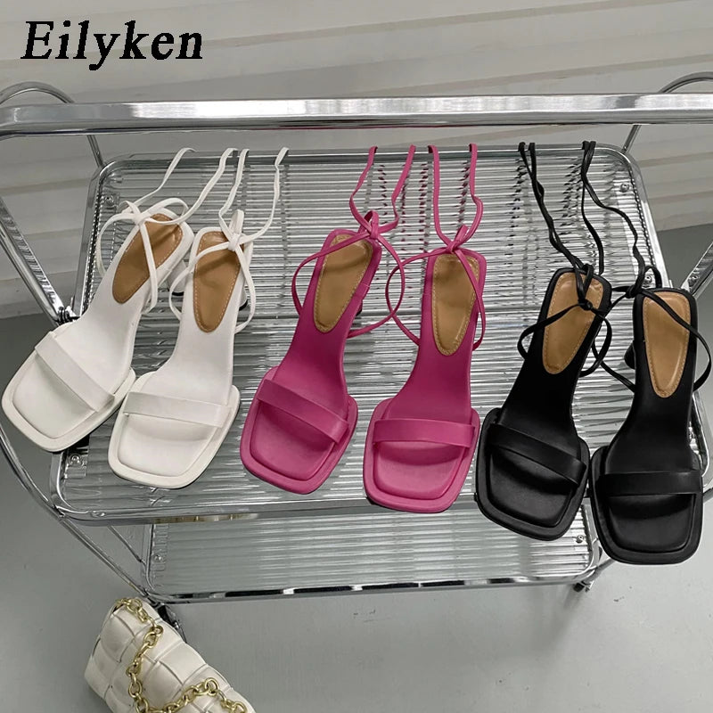 Lace-Up Ankle Strap Block Heel Sandals – Square Toe Women's Heels