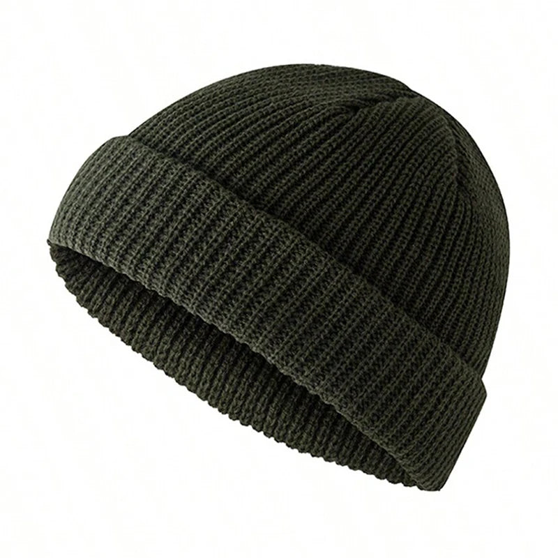 Short Brim Knit Beanie Unisex Minimalist Solid Winter Hat