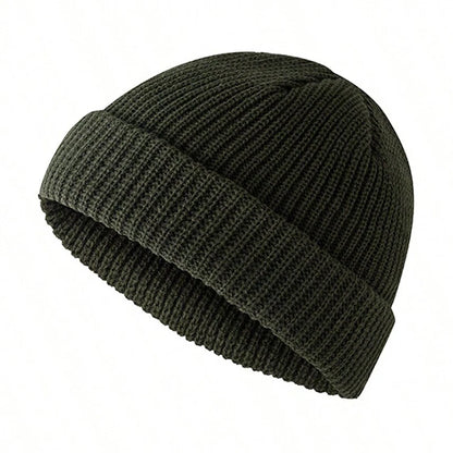 Short Brim Knit Beanie Unisex Minimalist Solid Winter Hat