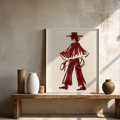 Burgundy Cowgirl Wall Art Print – Western Poster Decor