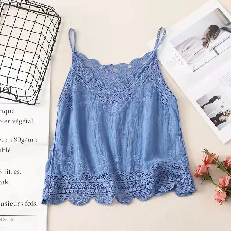 Lace Embroidered Camisole Top – Women's V-Neck Spaghetti Strap Tank