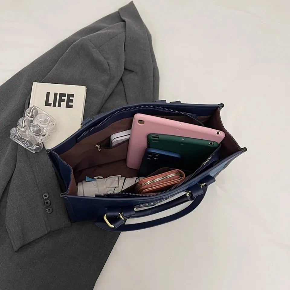 Large Capacity Tote Bag for Women Casual Fashion Ladies Splice Denim Handbag