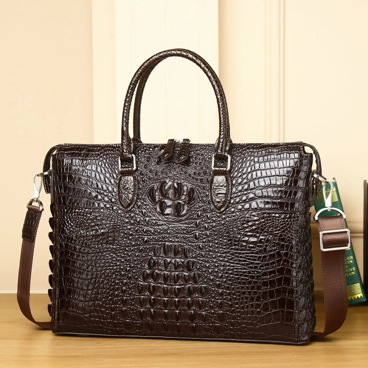 Alligator Embossed Genuine Leather Briefcase – Men's 14" Laptop Bag