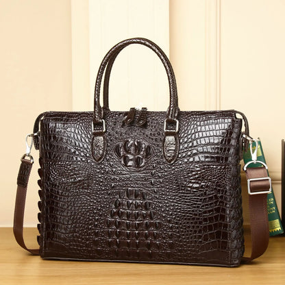 Alligator Embossed Genuine Leather Briefcase – Men's 14" Laptop Bag