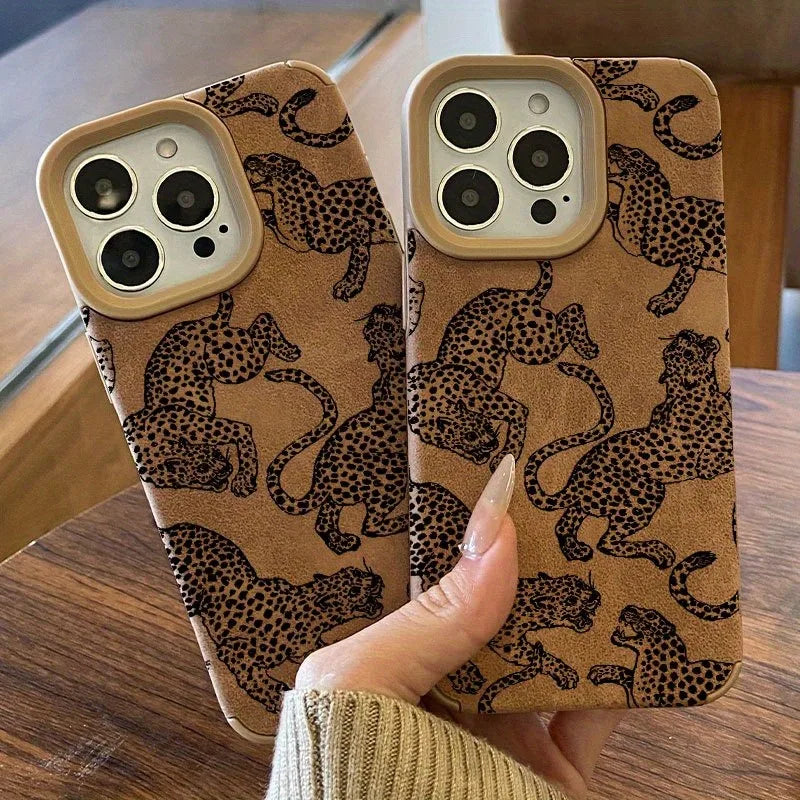 Leopard Print Leather iPhone Case – Vintage Wild Cat Design