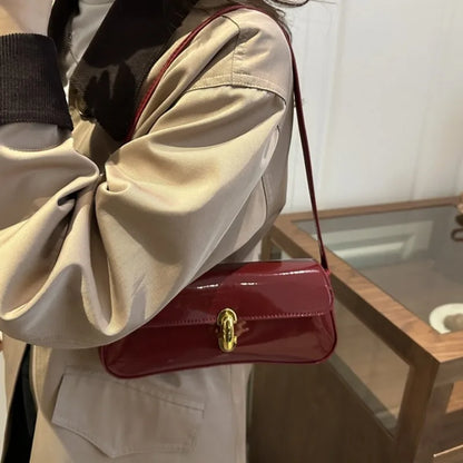 Patent Leather Baguette Bag Women's Shoulder Bag Gold Clasp