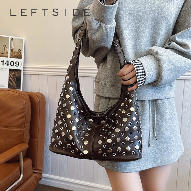 Punk Rivet Hobo Bag – PU Leather Shoulder Bag for Women