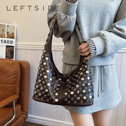 Punk Rivet Hobo Bag – PU Leather Shoulder Bag for Women