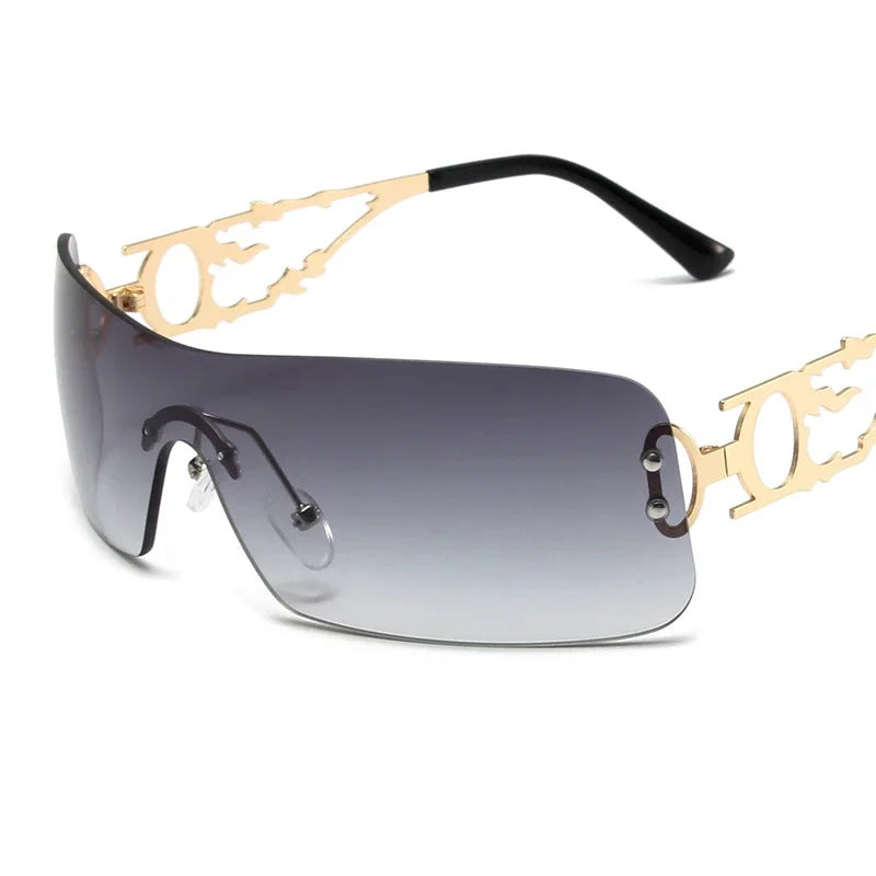 Rimless Y2K Shield Sunglasses – UV400 Wraparound Unisex