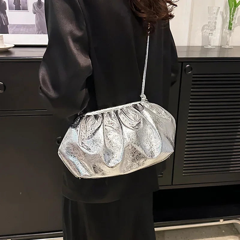 Small Luxury Design Women's Leather Silver Cloud Bag