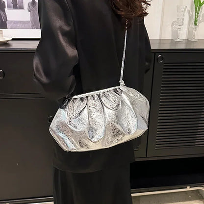 Small Luxury Design Women's Leather Silver Cloud Bag