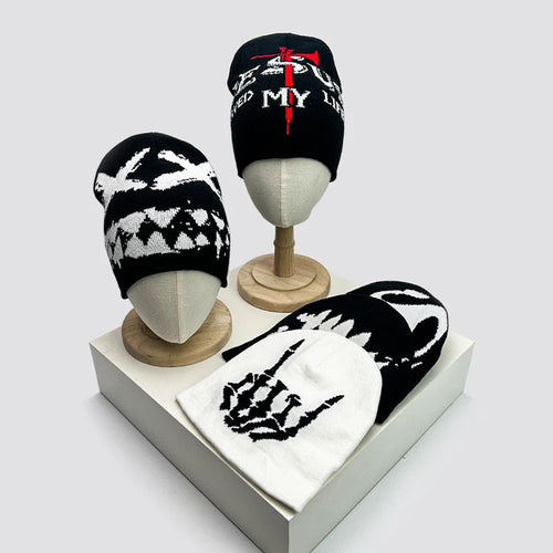 Hip Hop Letter Print Knitted Beanie Hat – Streetwear