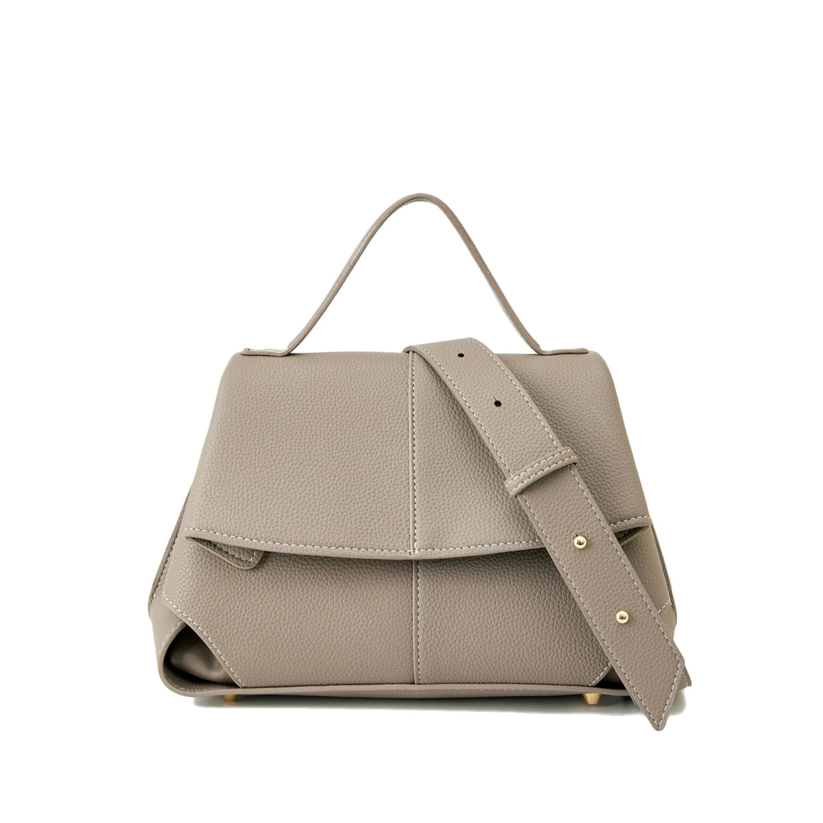 Pebbled Leather Flap Satchel Bag 2 Layers