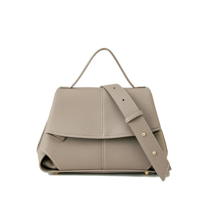 Pebbled Leather Flap Satchel Bag 2 Layers