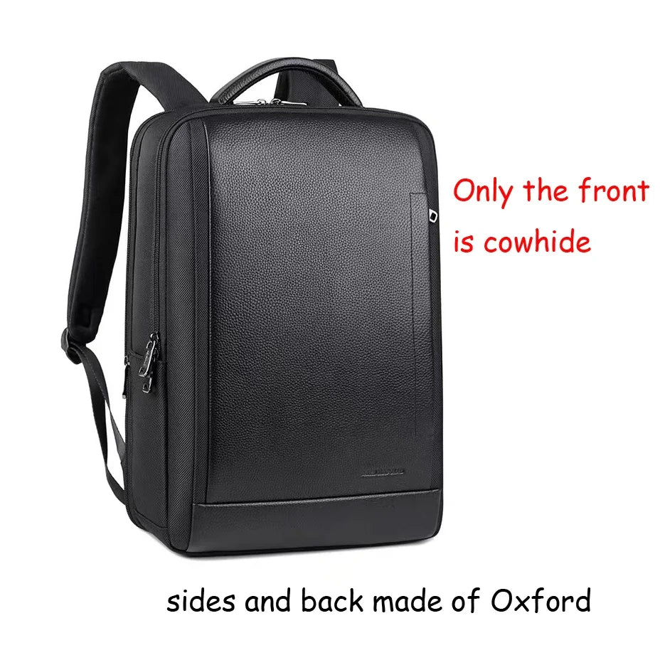 Genuine Leather Men's Laptop Backpack – Slim Oxford Business Bag