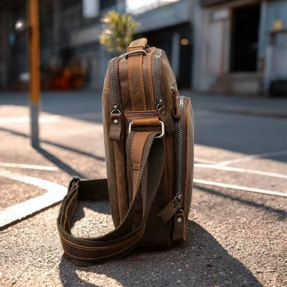 Genuine Leather Men's Crossbody Messenger Bag – Vintage Style
