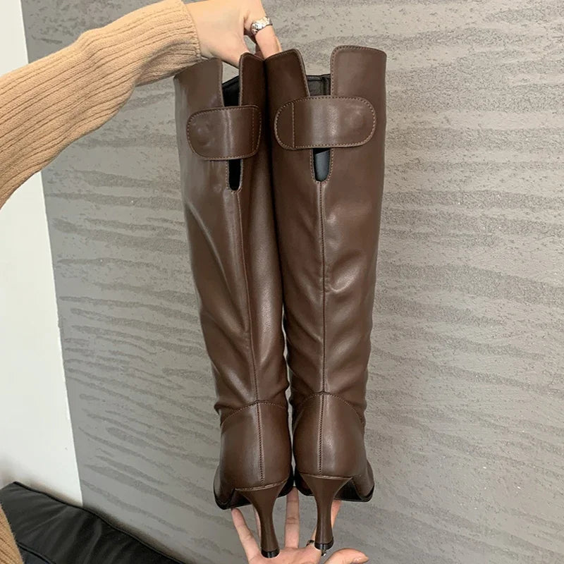 Women's Knee-High Heeled Boots – Round Toe Stiletto Long Boots