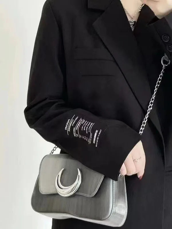 Y2K Silver Half-Moon Handbag – Women's Chain Shoulder Bag