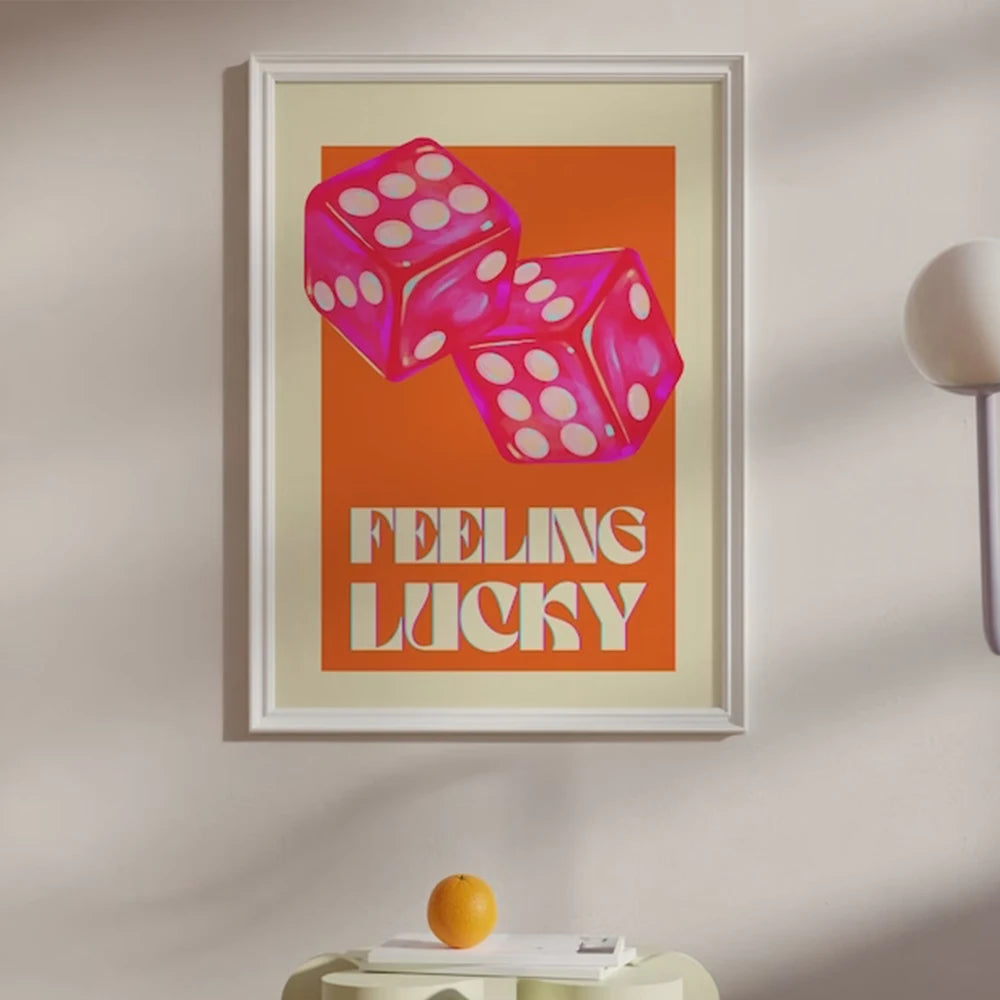 Feeling Lucky Y2K Dice Canvas Wall Art Poster – Dopamine Pink Orange Print