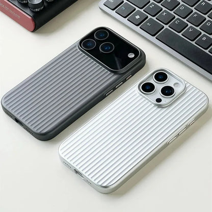 MagSafe Ribbed Stripe iPhone Case for 17 16 15 14 Pro Max – Matte Metal Finish