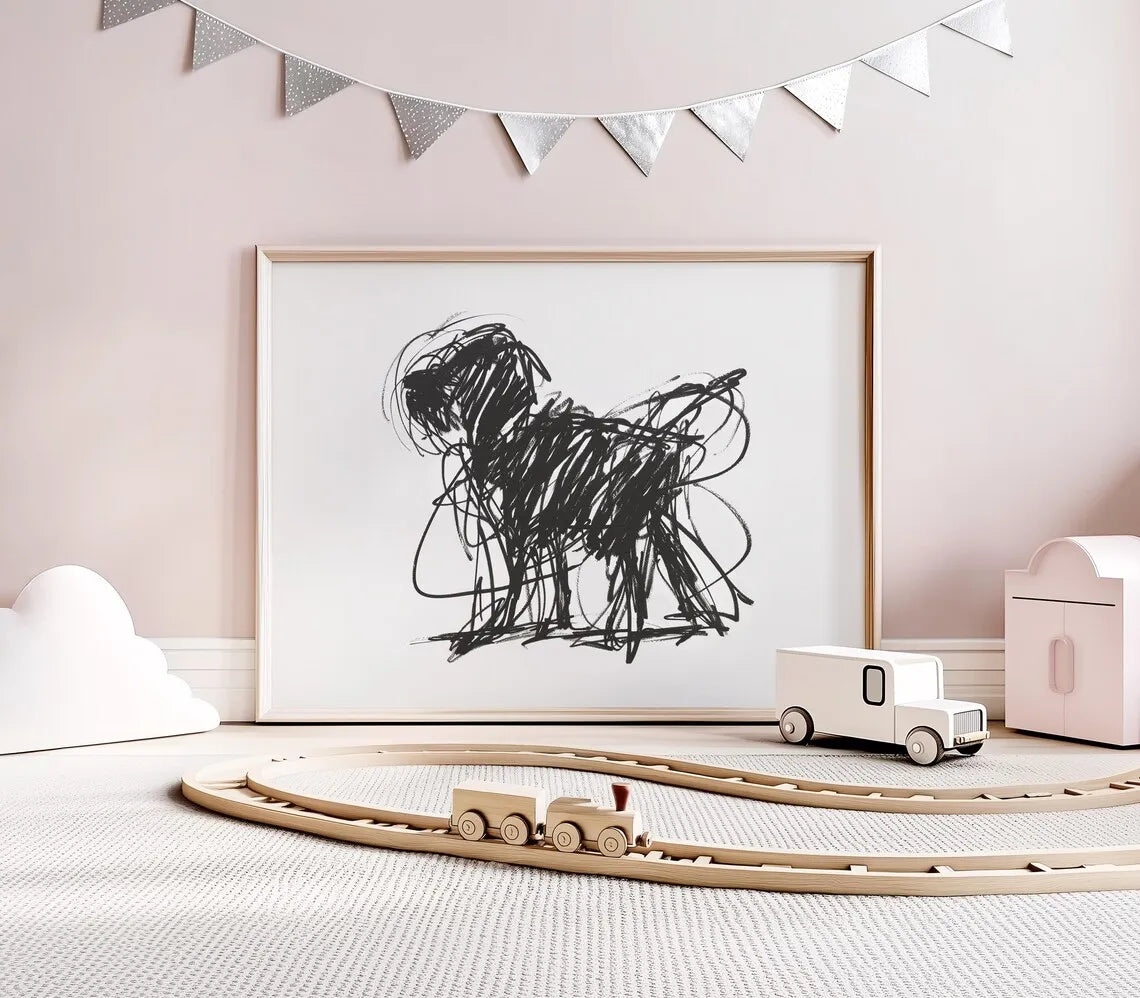 Scribble Dog Wall Art Print – Minimalist Line Art Pet Poster