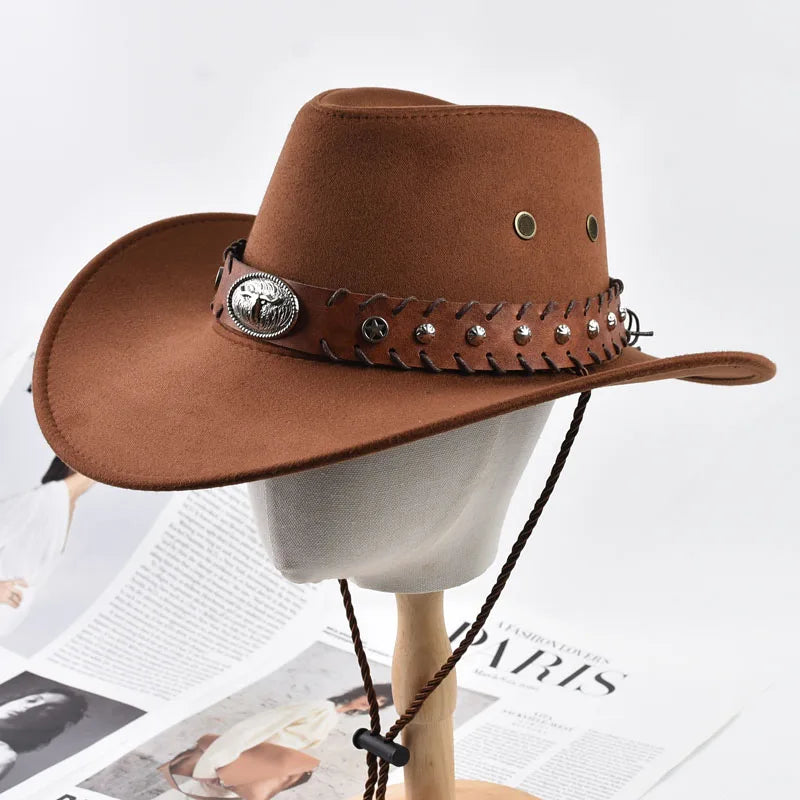 Western Cowboy Hat – Vintage Wide Brim Cowgirl Jazz Hat