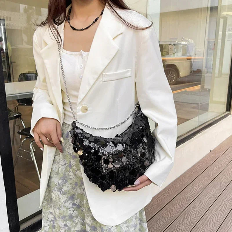 Korean Chain Sequins Crossbody Bag Evening Clutch Bag