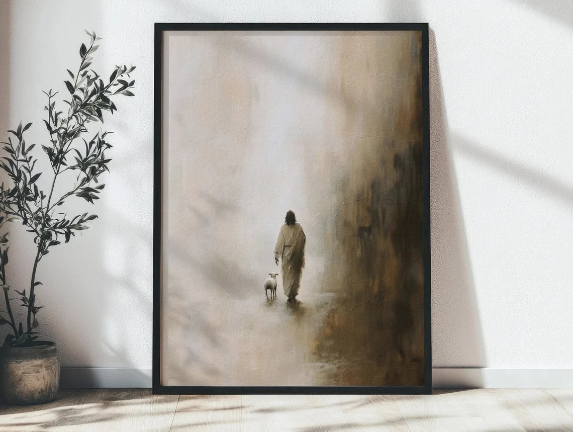 Good Shepherd Poster – Jesus & Lost Sheep Watercolor Wall Art