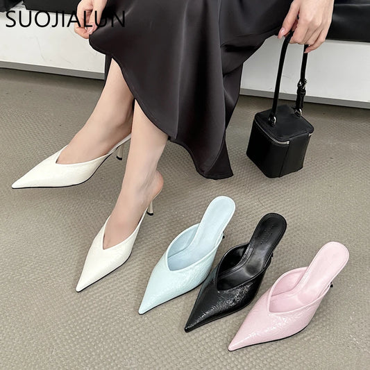 Women's Pointed-Toe Mule Heels – Elegant Thin Heel Dress Sandal